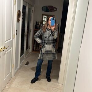 TF Teenflow Mixed Black & Ivory Plaid Wool Coat. 4
